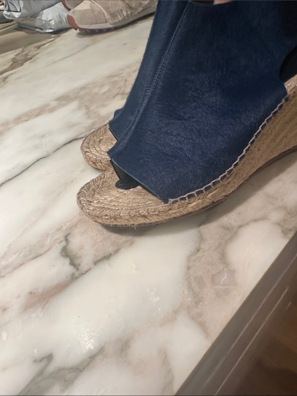 Celine Deep Blue Open-Toe Wedge Espadrilles - Picture 5 of 8